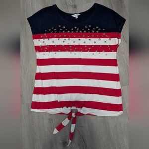 Women's  Red, White & Blue Striped Star Tee
